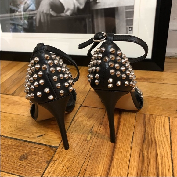 Black ankle strap Studded open toe heels - Picture 3 of 4